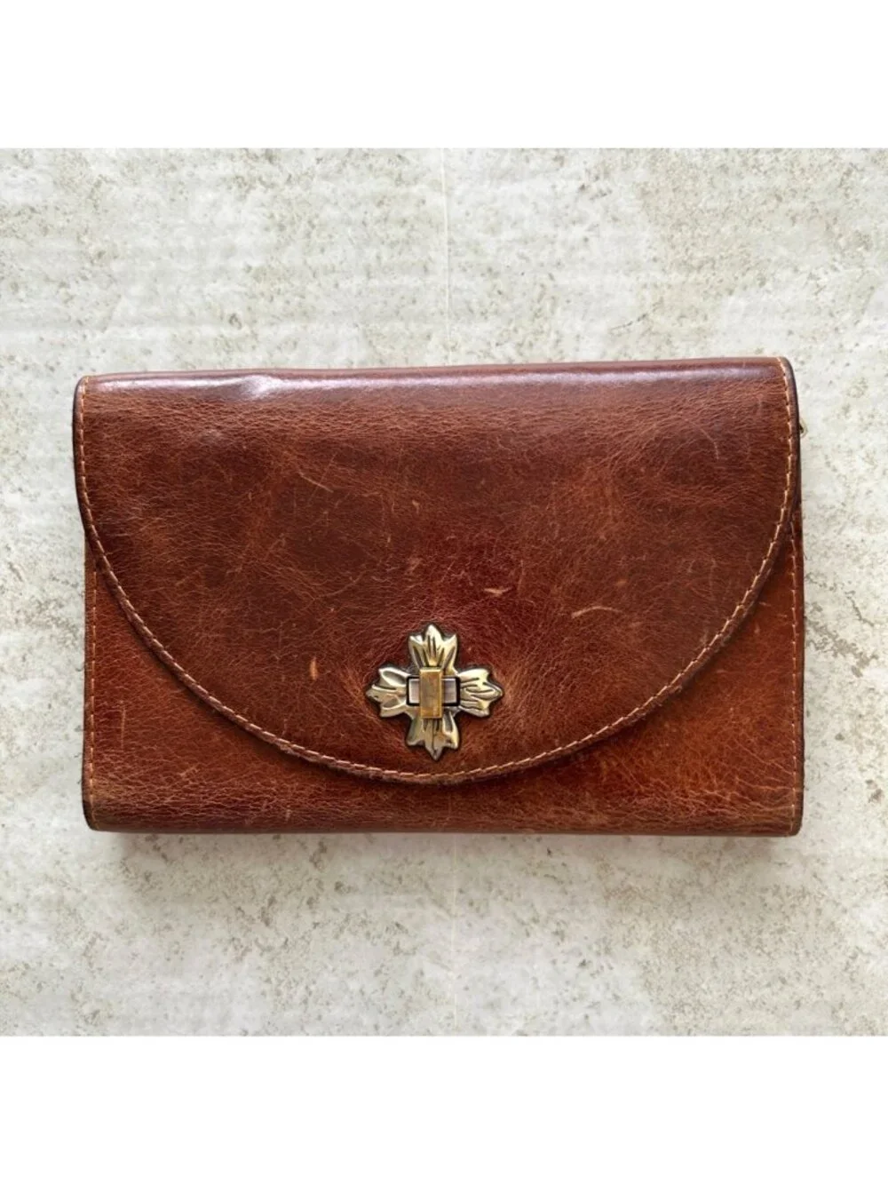 Vintage Patricia Nash Women's Brown Leather Wallet With Floral Metal Clasp